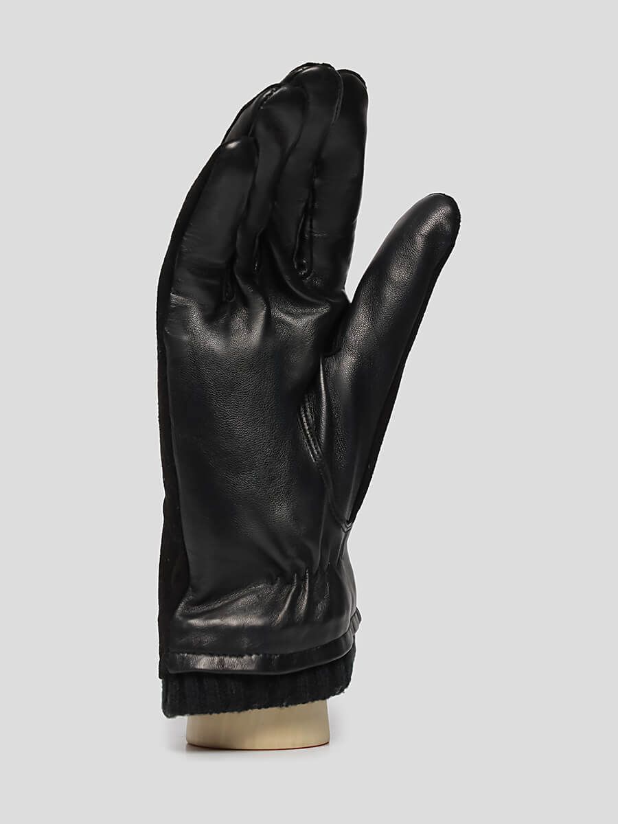 GL22019-01 Перчатки мужской черный+натуральная кожа и натуральный велюр/50% шерсть, 50% акрил