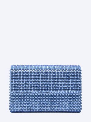 C1173-10 Клатч женский голубой+текстиль/стразы