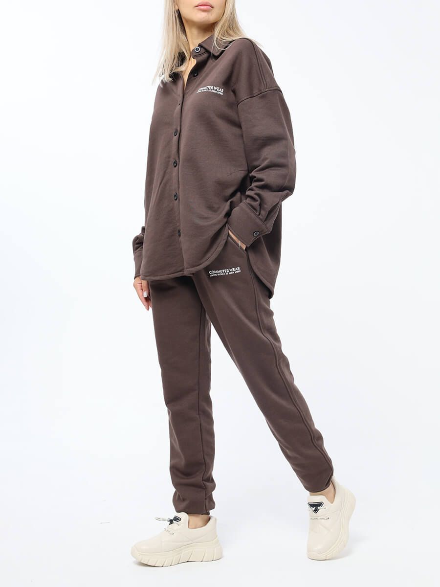EF8526-04 Комплект (рубашка+брюки) женский коричневый+70% хлопок, 30% полиэстер
