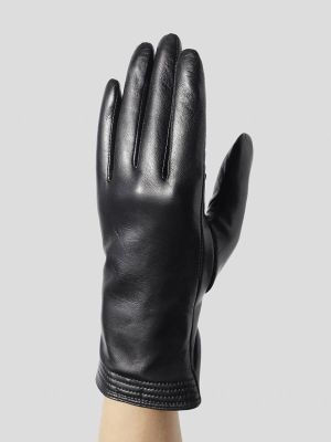 GL23007-01 Перчатки женский черный+натуральная кожа