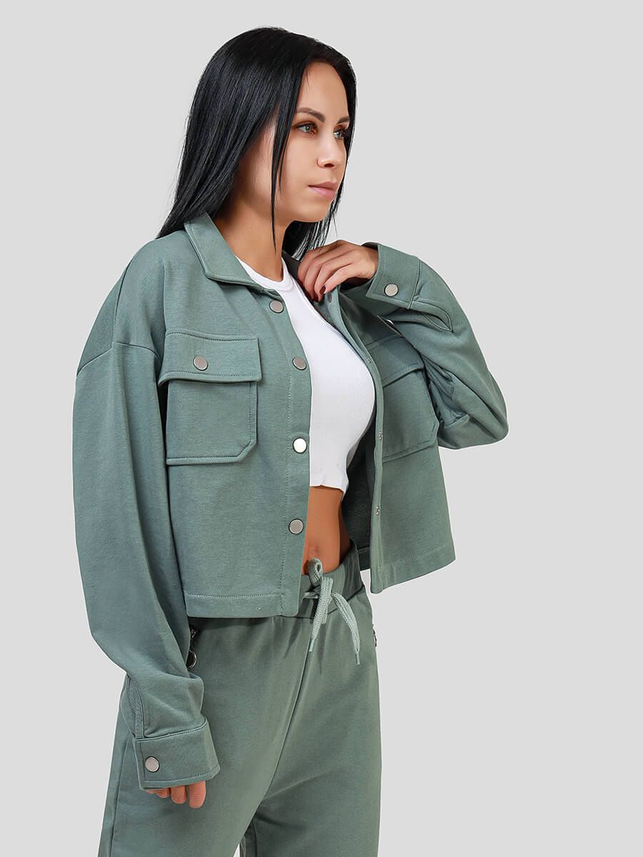 SP7671-06 Рубашка (блузон) трикотажная женский зеленый+80% хлопок, 20% полиэстер