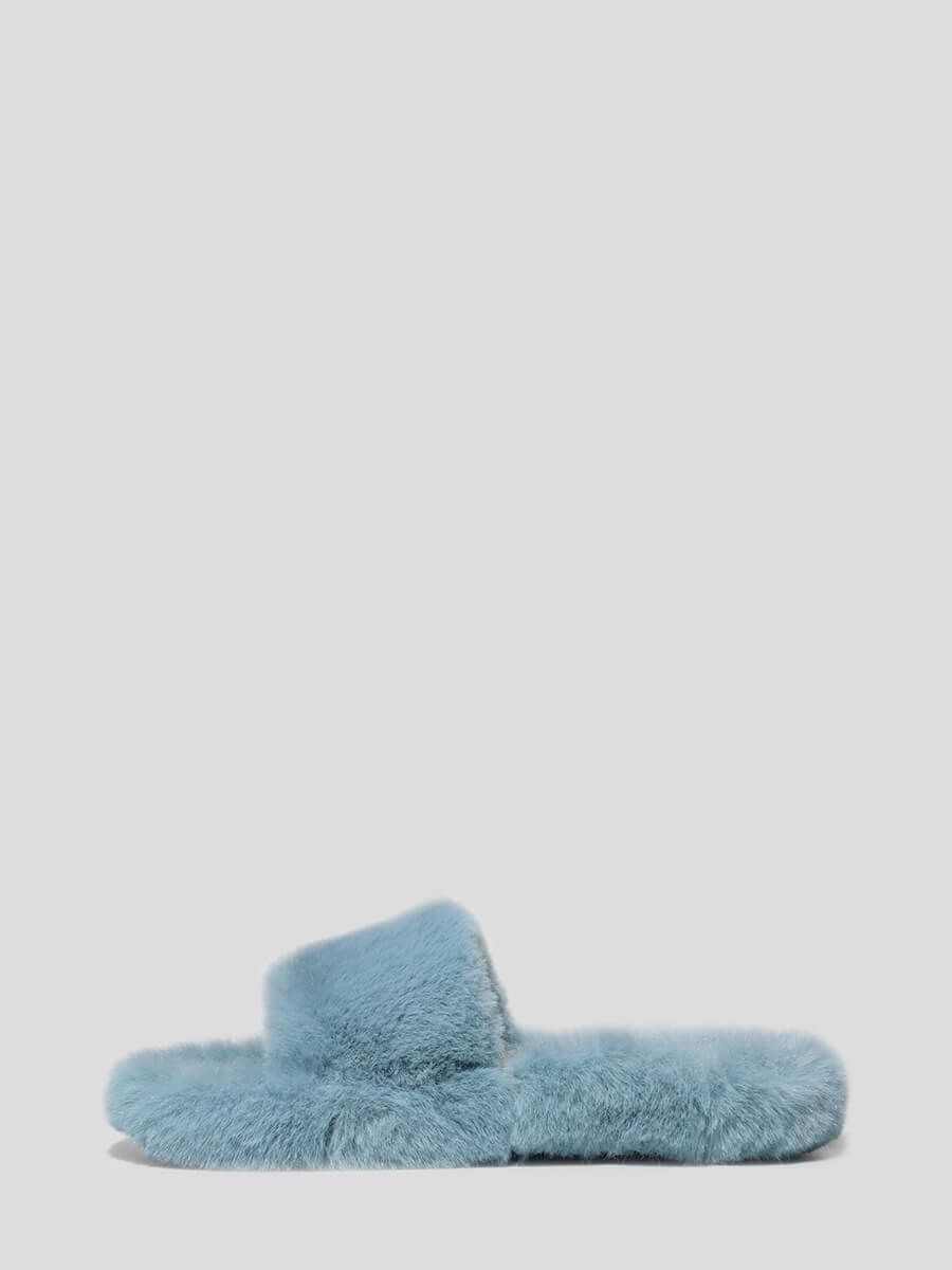 1013001 Сабо женский голубой+искусственный мех/текстиль