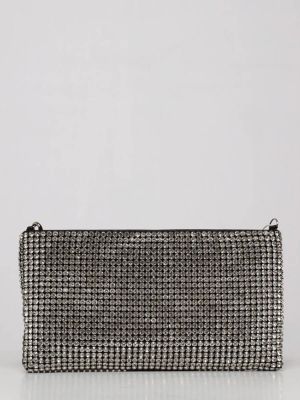 C0958-29 Клатч женский серебряный+текстиль/стразы