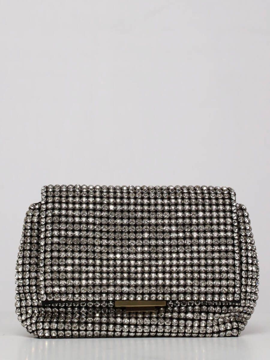 C0959-29 Клатч женский серебряный+текстиль/стразы