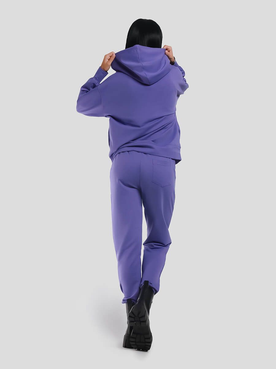 SPH2206-16 Костюм спортивный (джемпер с капюшоном+брюки) женский фиолетовый+95% хлопок, 5% эластан
