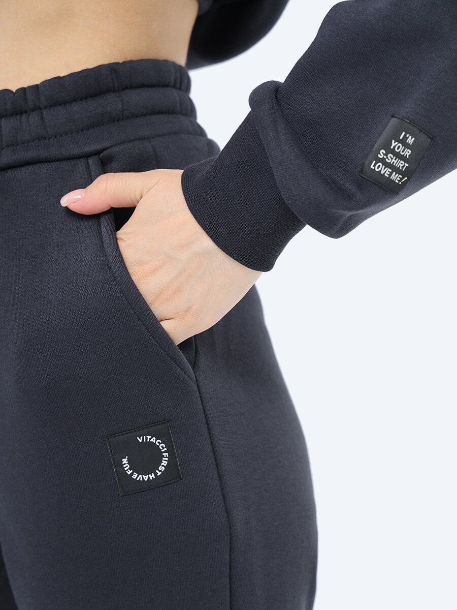 EF8510-25 Комплект (джемпер с капюшоном+брюки+жилет) женский графитовый+70% хлопок, 30% полиэстер