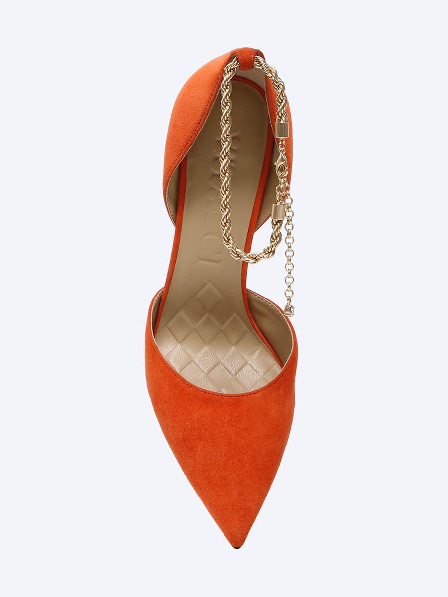 1493202 Туфли летние женский оранжевый+натуральный велюр