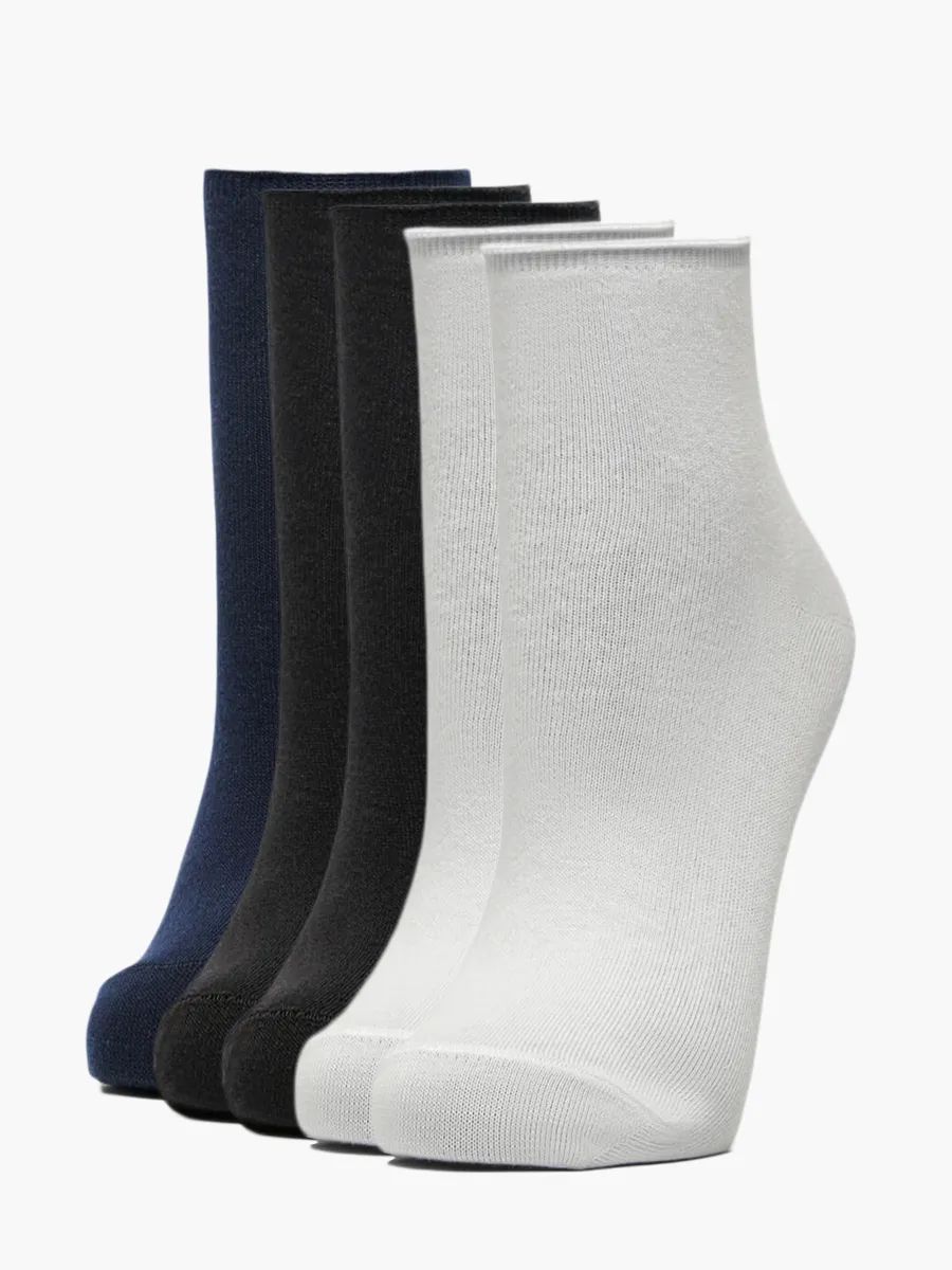 Scom-007 Носки женские (5 пар) белый, черный, синий+90% хлопок, 9% полиамид, 1% эластан