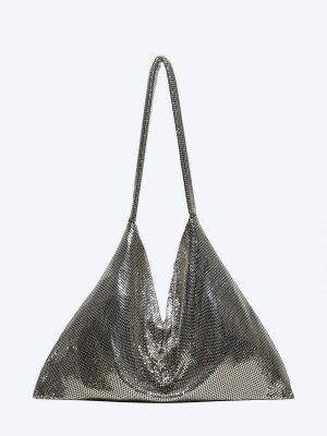 C1156-29 Клатч женский серебряный+текстиль/пайетки