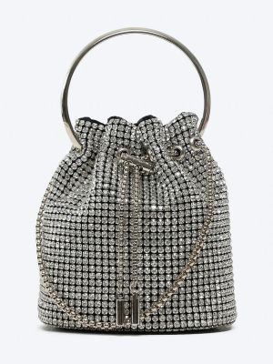 C1137-29 Клатч женский серебряный+текстиль/стразы