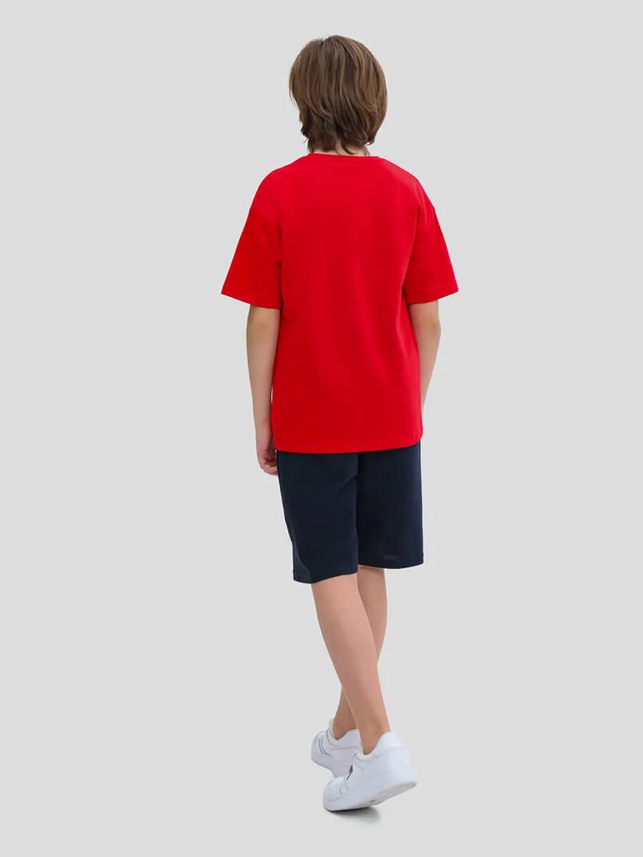 TO10926-03 Комплект спортивный (футболка+шорты) для мальчиков красный+80% хлопок, 20% полиэстер