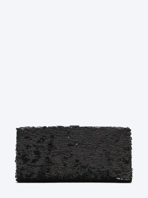 C1127-01 Клатч женский черный+текстиль/пайетки