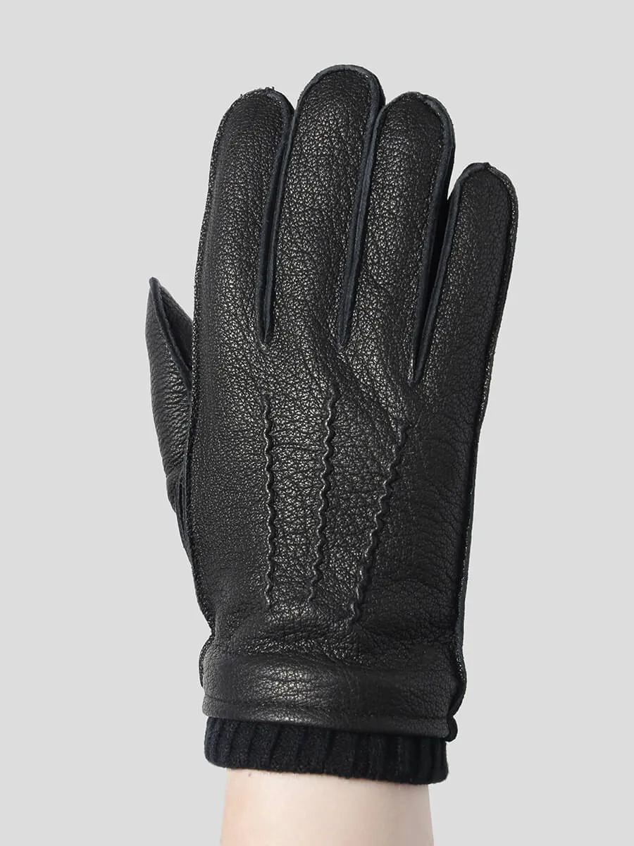 GL22023-01P Перчатки мужской черный+натуральная кожа/50% шерсть, 50% акрил
