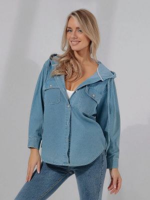 JE269-1 Рубашка джинсовая с капюшоном женский синий+99% хлопок, 1% полиэстер