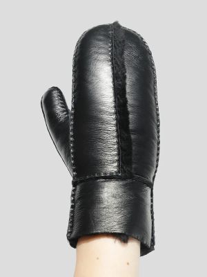 GL23000-01 Рукавицы женский черный+натуральная кожа/натуральный мех